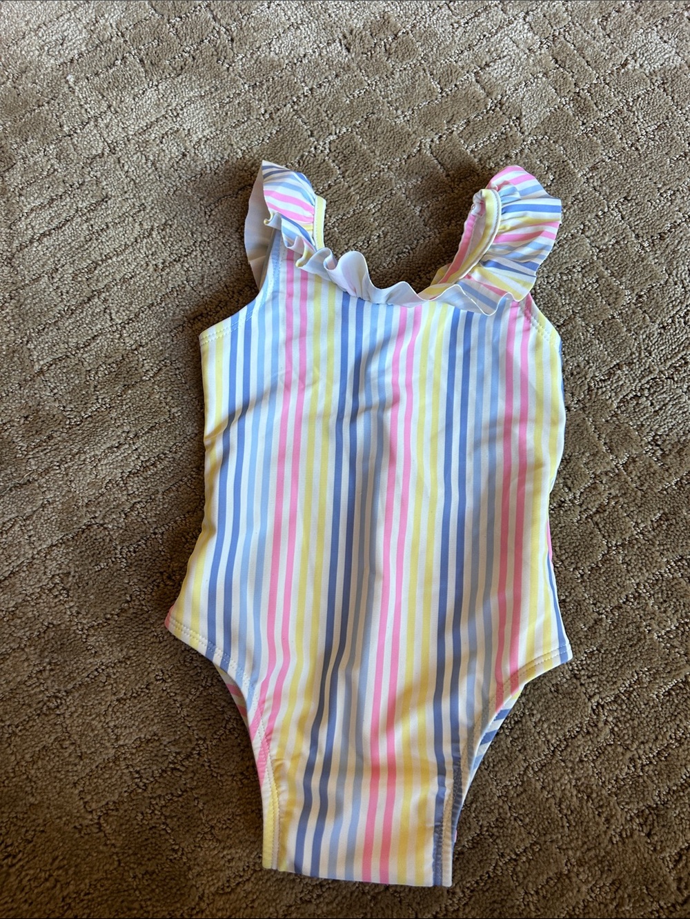 GAP Pastel Stripe Ruffle-Shoulder One-Piece Swimsuit